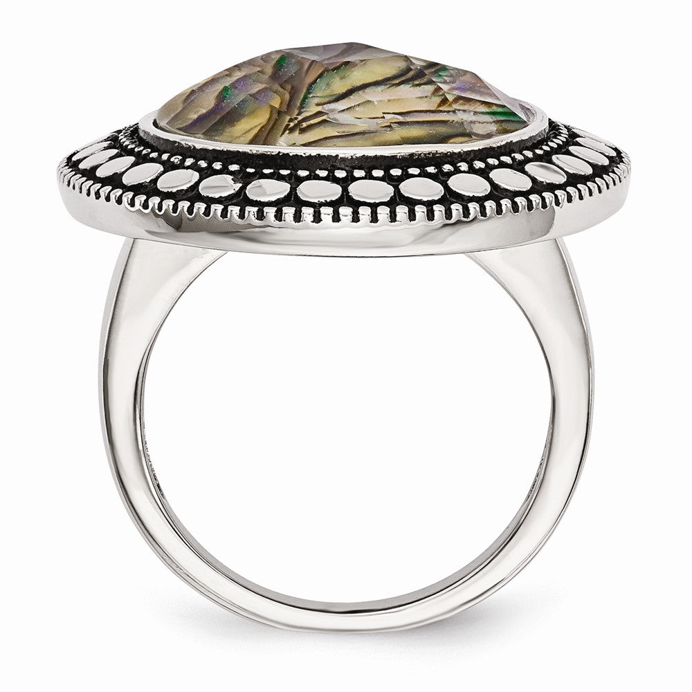 Sophia Jewelers Stainless Steel Abalone Fashion Ring Polished & Antiqued Finish