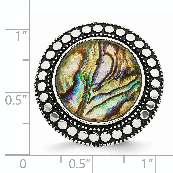 Stainless Steel Antiqued and Polished Imitation Abalone Ring