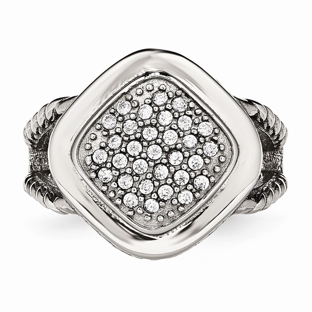 Stainless Steel Polished CZ Square Ring