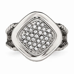 Stainless Steel Polished CZ Square Ring