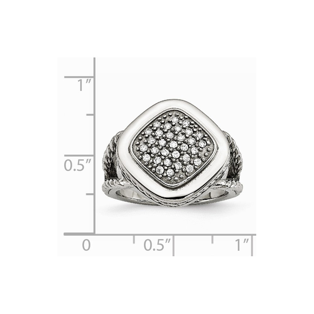 Stainless Steel Polished CZ Square Ring