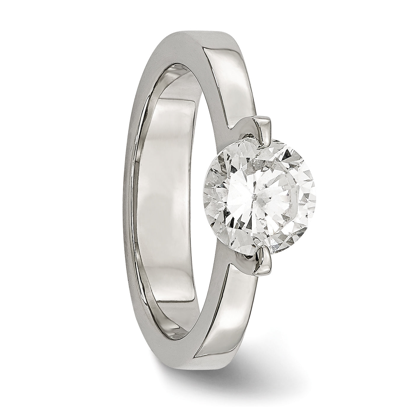 Stainless Steel Polished Round CZ Ring