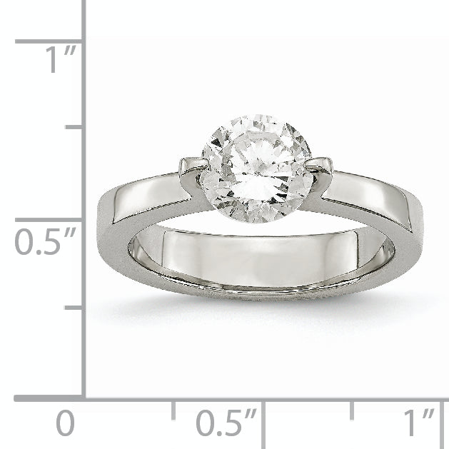 Stainless Steel Polished Round CZ Ring