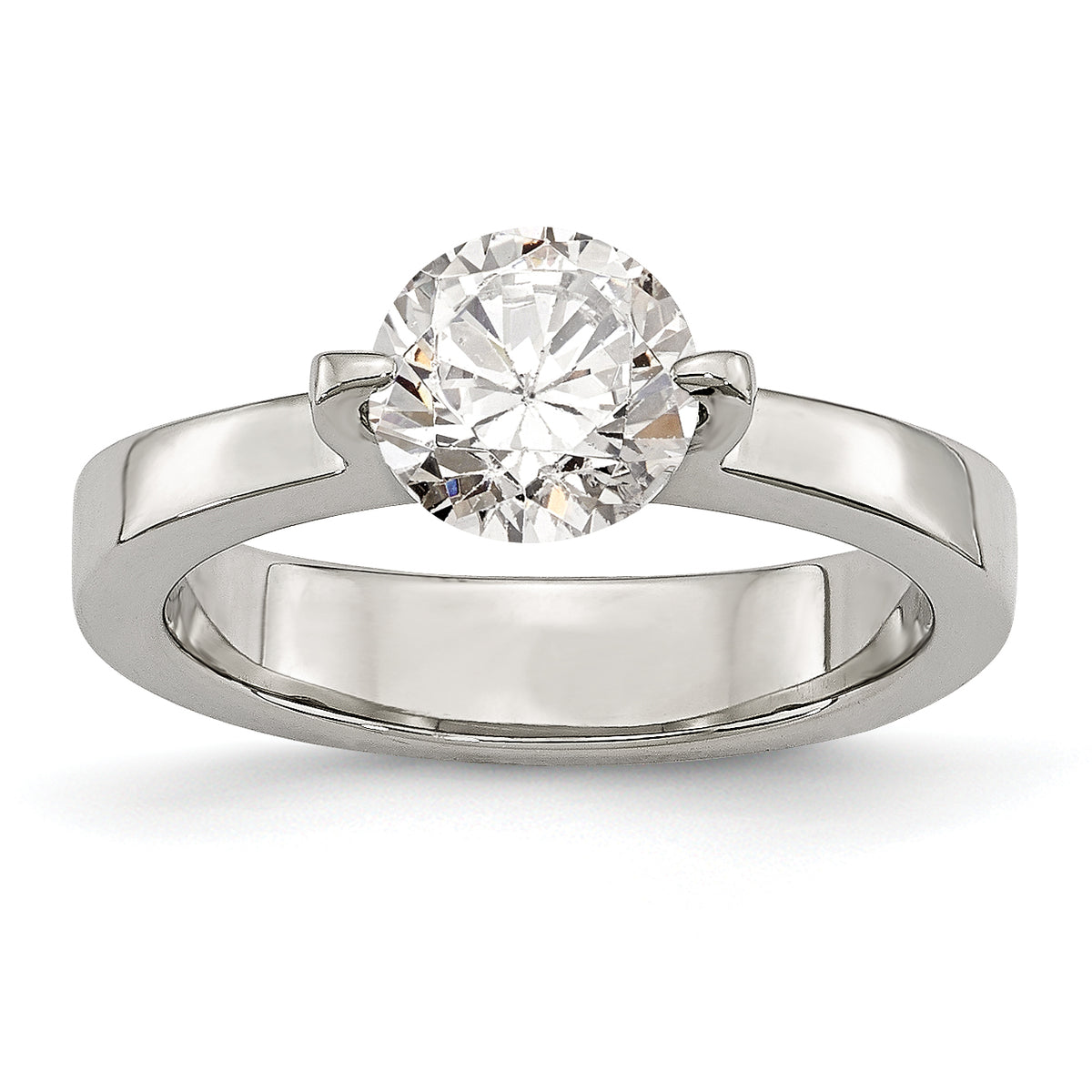 Stainless Steel Polished Round CZ Ring