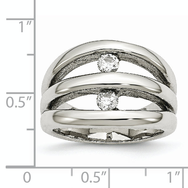 Stainless Steel Polished CZ Ring