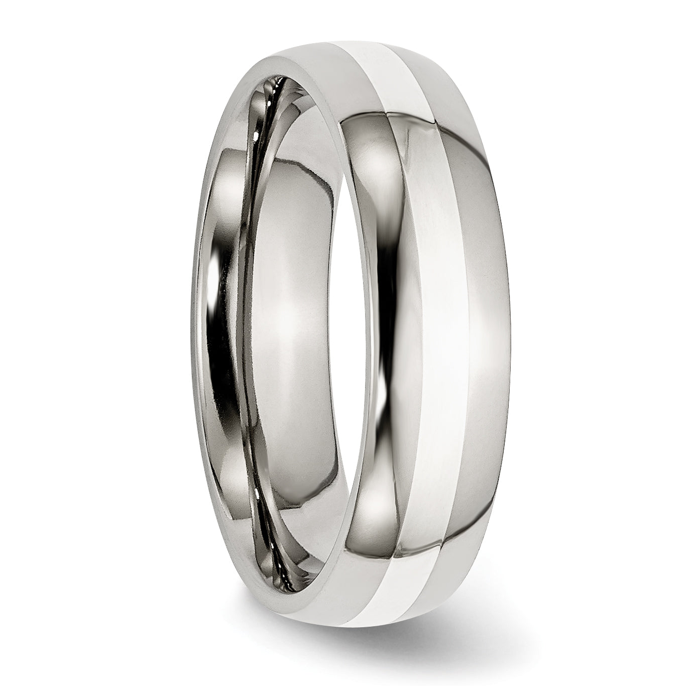 Stainless Steel with Sterling Silver Inlay Polished 6mm Band