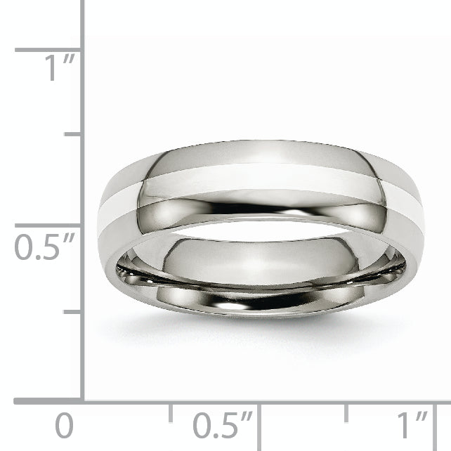 Stainless Steel with Sterling Silver Inlay Polished 6mm Band