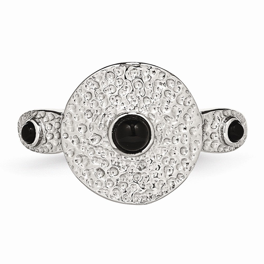 Stainless Steel Polished and Textured Black Onyx Ring