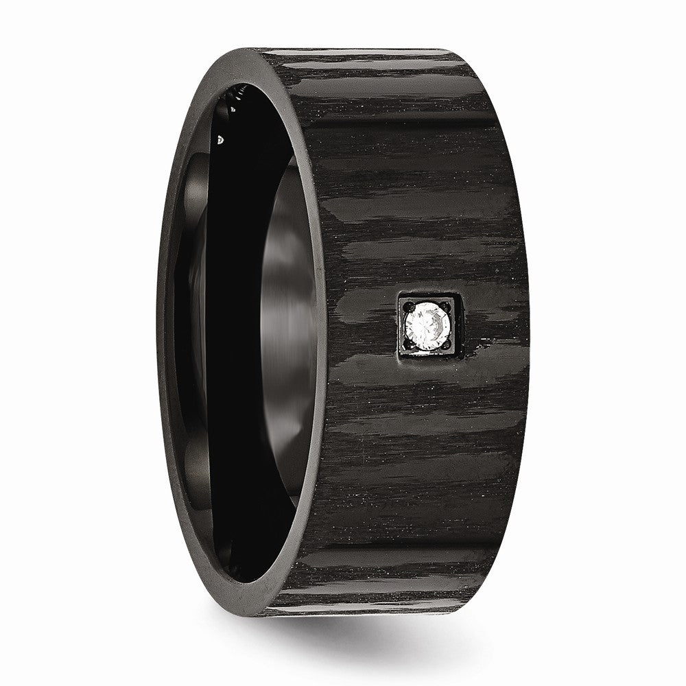 Stainless Steel Brushed/Polished Black IP-plated w/CZ Ring