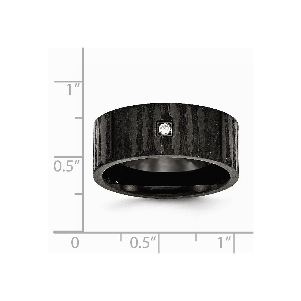 Stainless Steel Brushed/Polished Black IP-plated w/CZ Ring