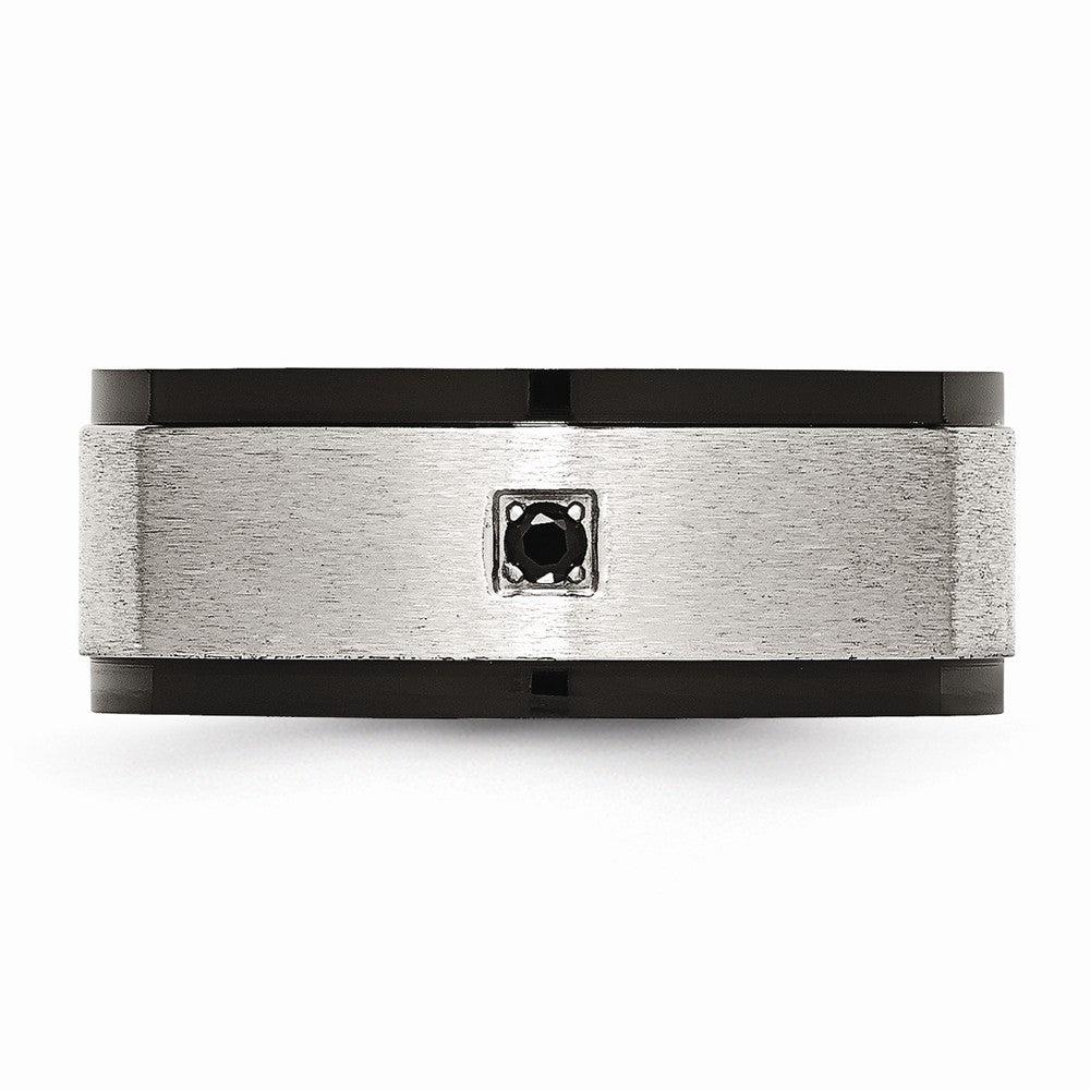 Stainless Steel Brushed/Polished Black IP-plated w/Black CZ Ring