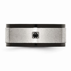 Stainless Steel Brushed/Polished Black IP-plated w/Black CZ Ring