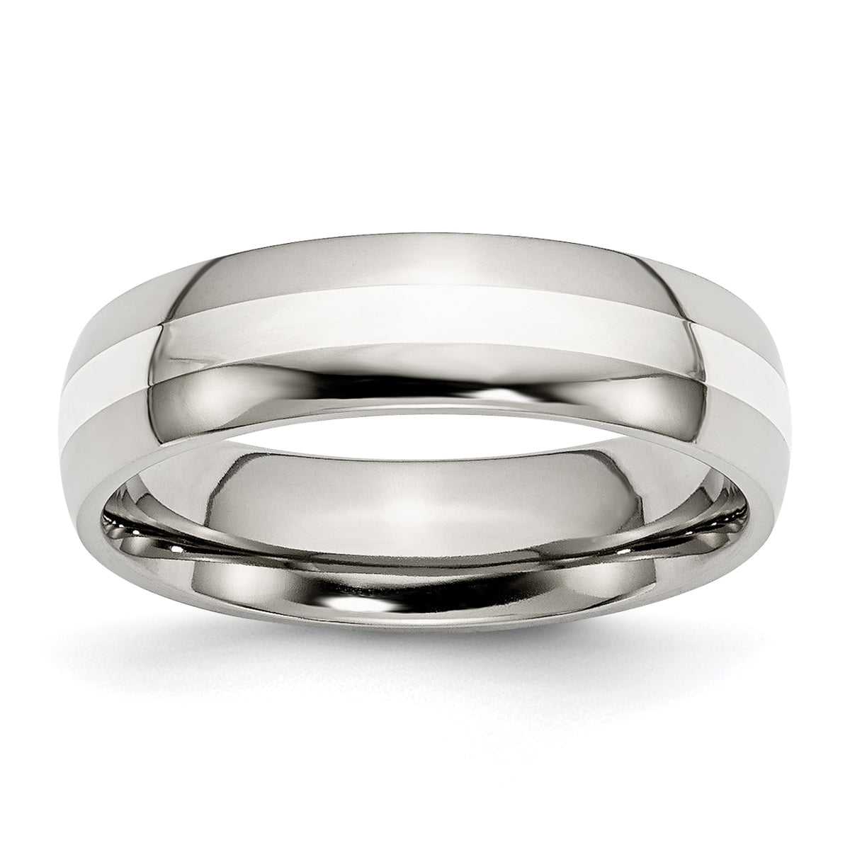 Stainless Steel with Sterling Silver Inlay Polished 6mm Band