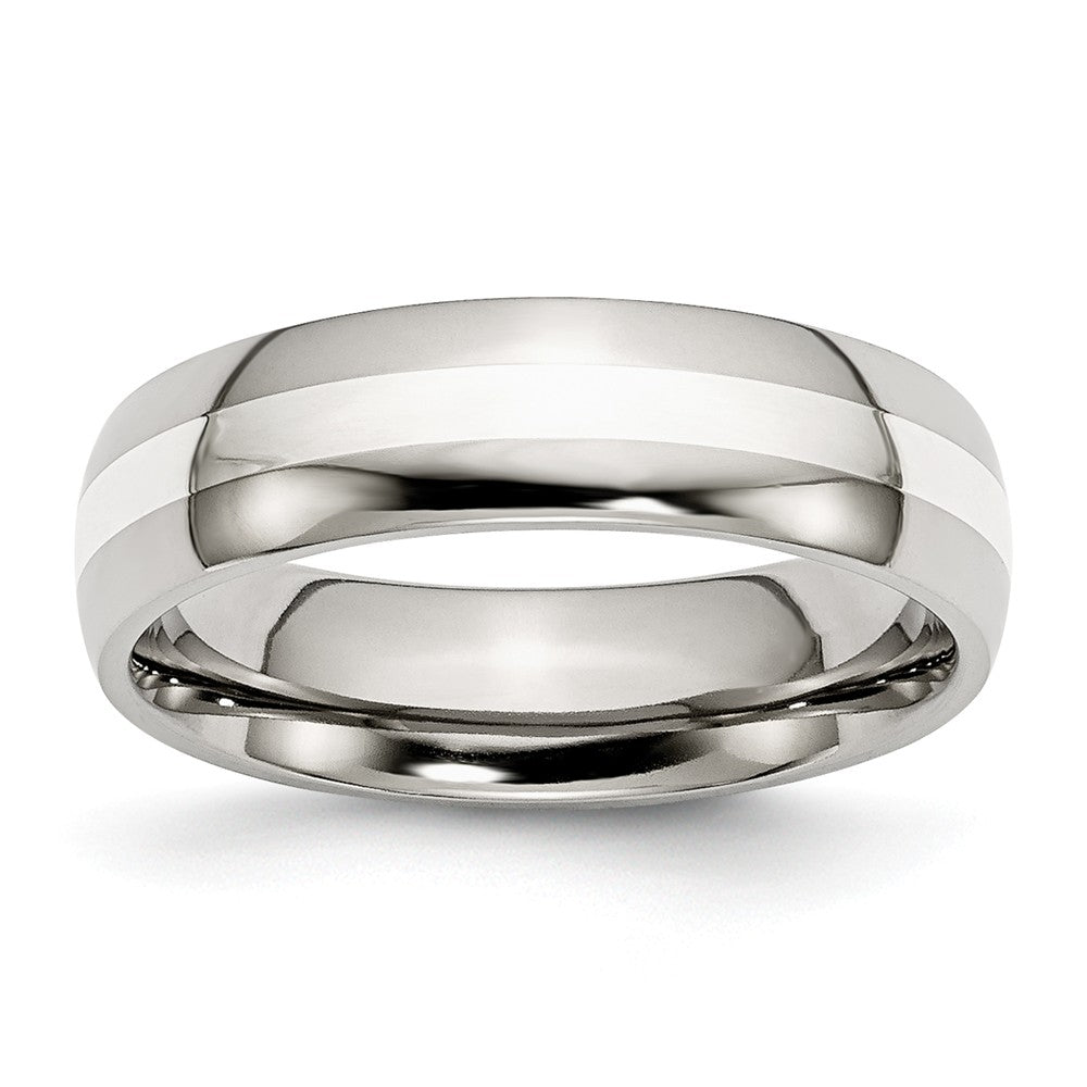 Stainless Steel Sterling Silver Inlay 6mm Polished Band