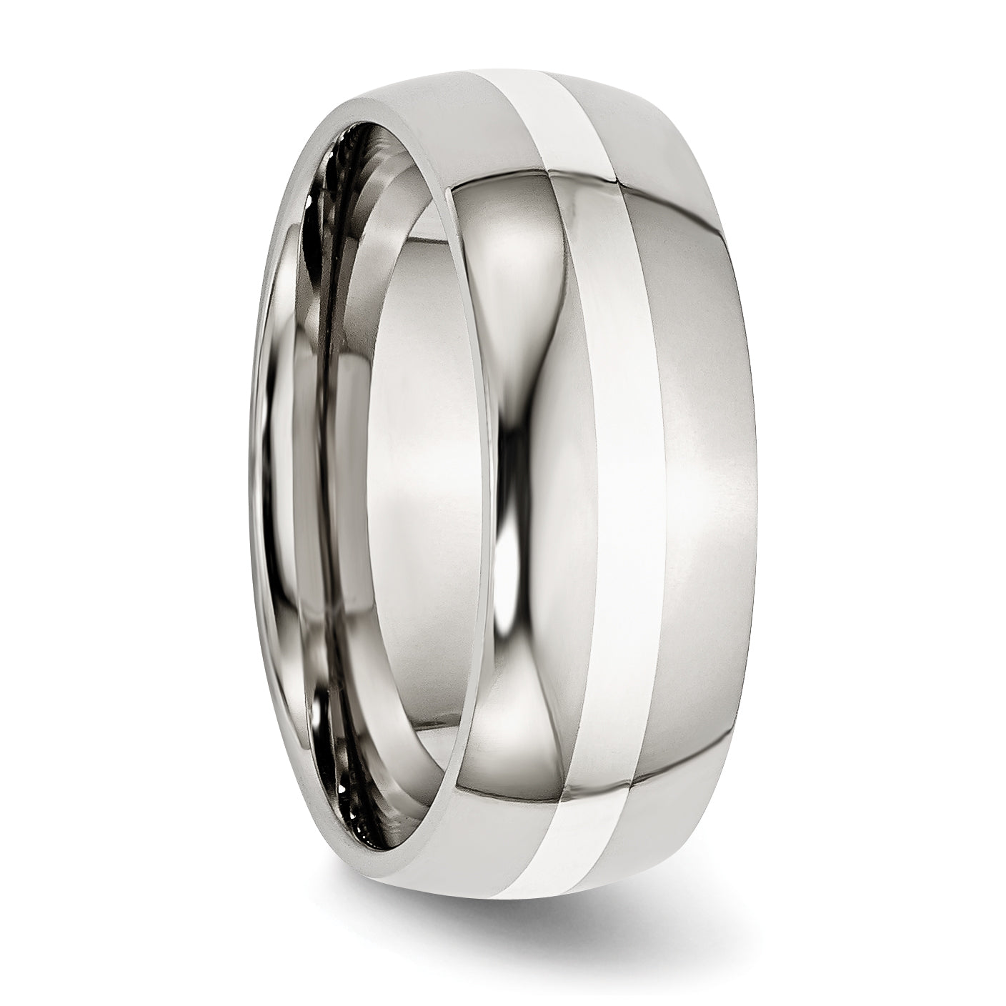 Stainless Steel with Sterling Silver Inlay Polished 8mm Band