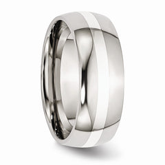 Stainless Steel Sterling Silver Inlay 8mm Polished Band