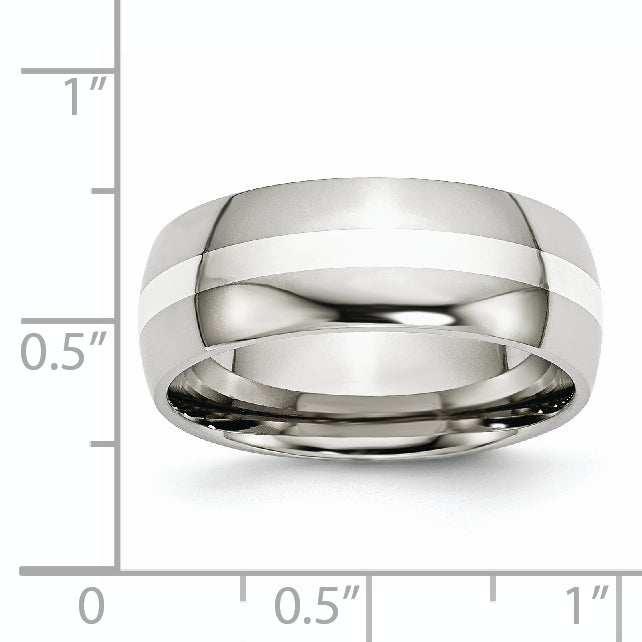 Stainless Steel with Sterling Silver Inlay Polished 8mm Band