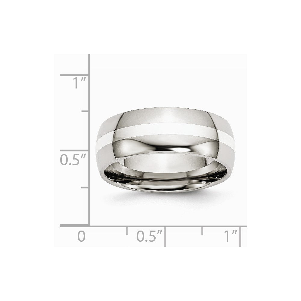 Stainless Steel Sterling Silver Inlay 8mm Polished Band