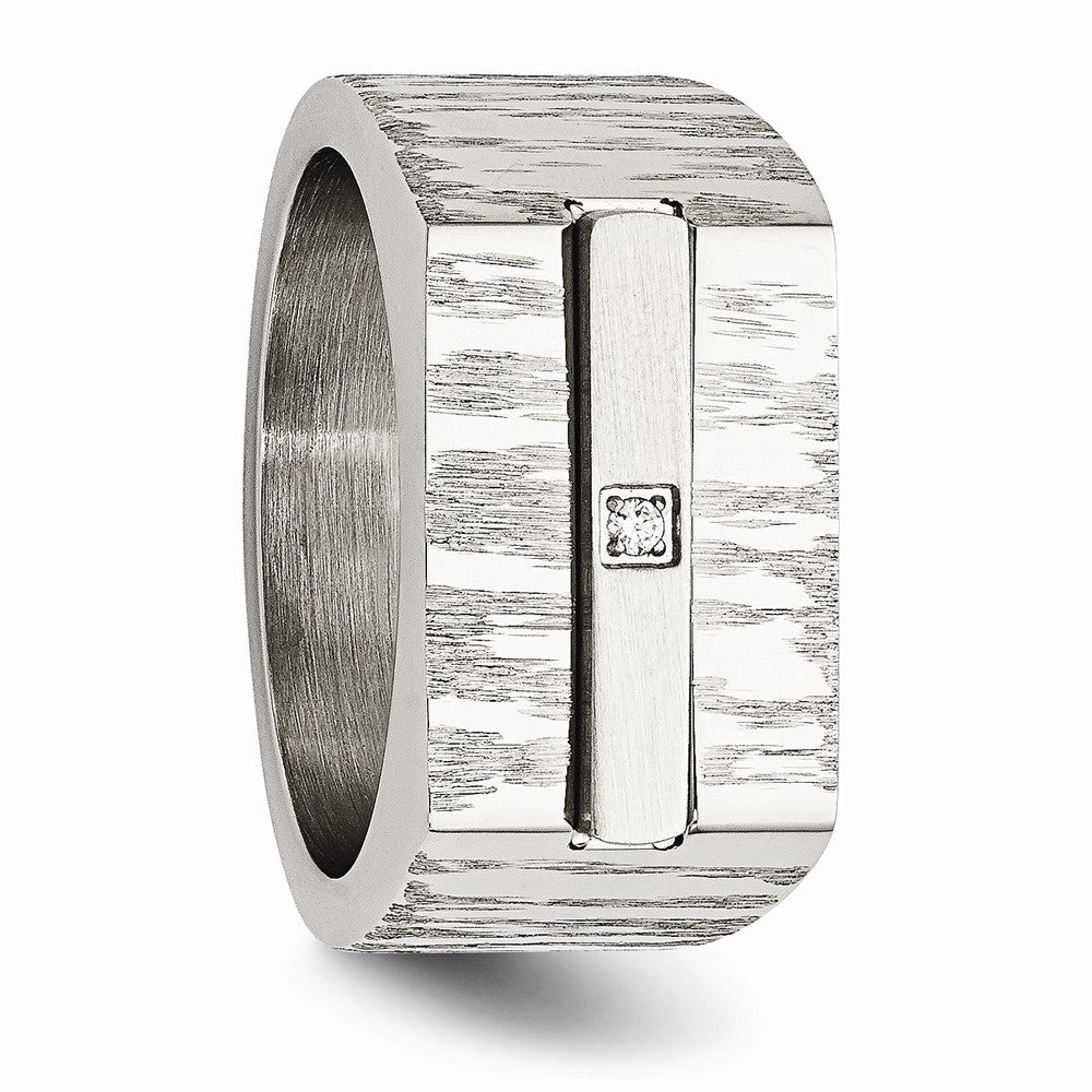 Stainless Steel Brushed and Polished w/CZ Ring