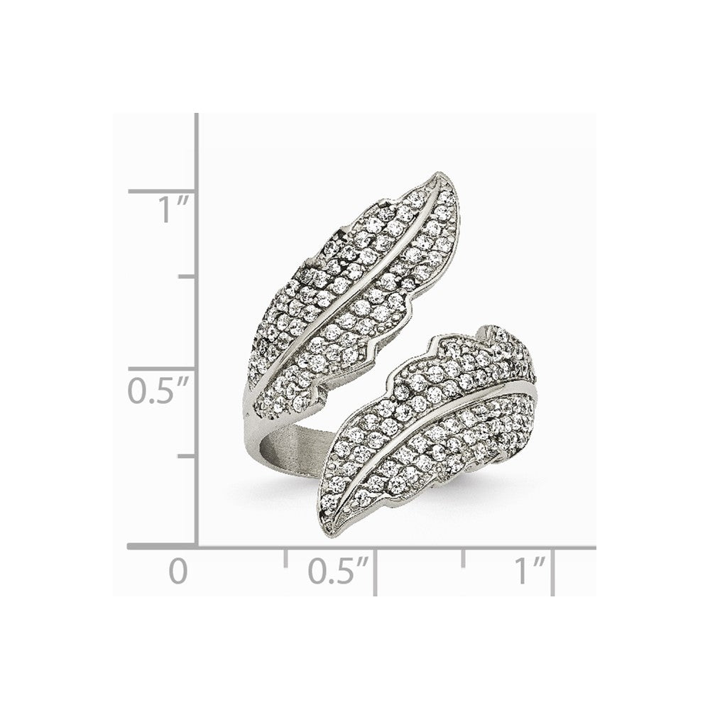 Stainless Steel Polished Leaf with CZs Ring