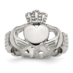 Stainless Steel Polished Claddagh Ring with Braided Band 6mm Elegant