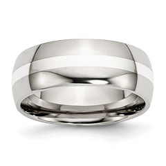 Stainless Steel with Sterling Silver Inlay Polished 8mm Band