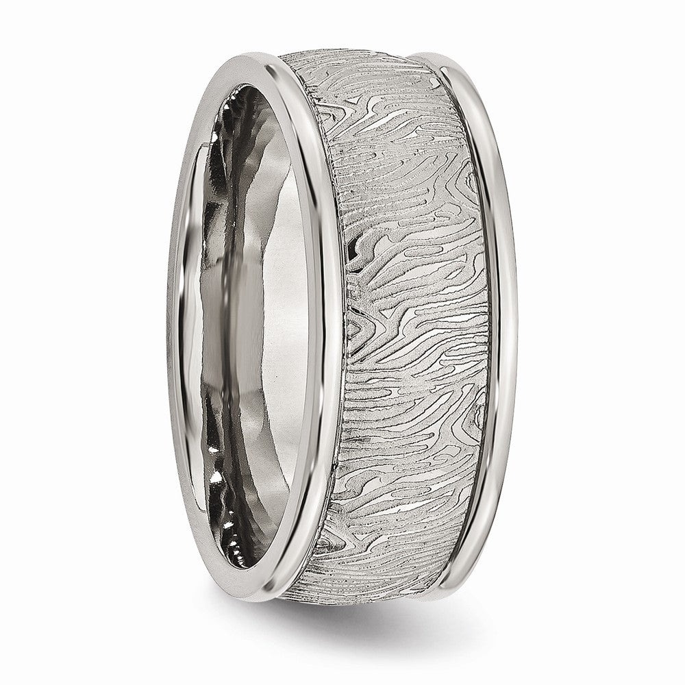 Stainless Steel Polished 9mm Textured Rounded Edge Ring