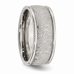 Stainless Steel Polished 9mm Textured Rounded Edge Ring