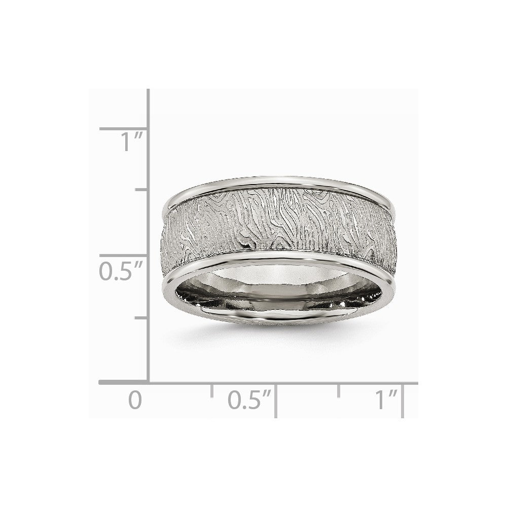 Stainless Steel Polished 9mm Textured Rounded Edge Ring