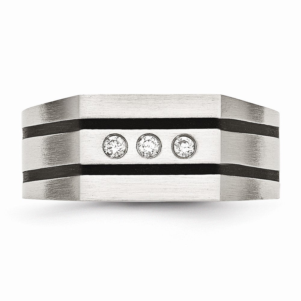 Stainless Steel Brushed Black IP-plated CZs Ring