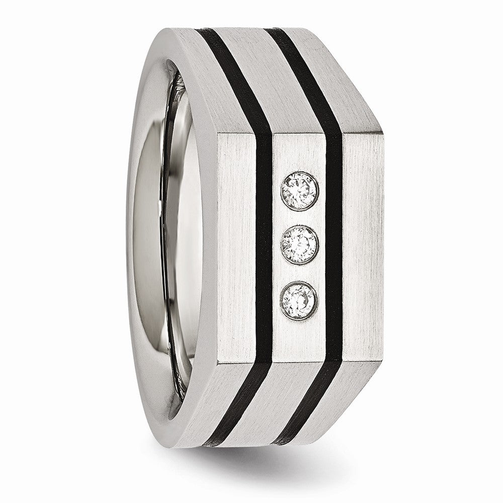 Stainless Steel Brushed Black IP-plated CZs Ring