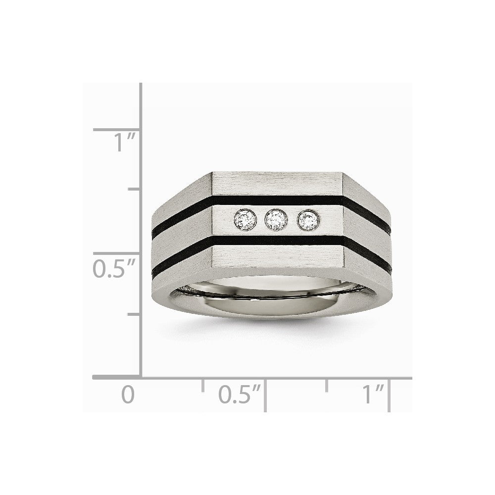 Stainless Steel Brushed Black IP-plated CZs Ring