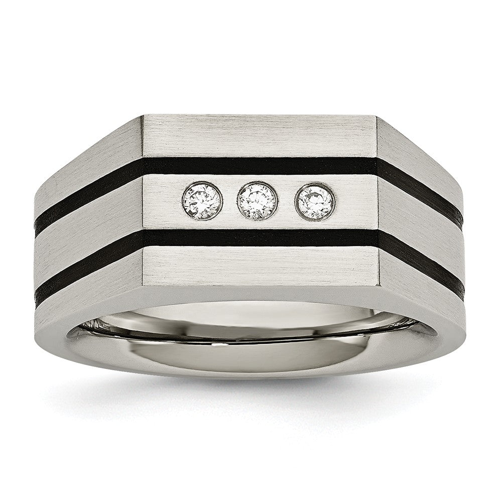 Stainless Steel Brushed Black IP-plated CZs Ring