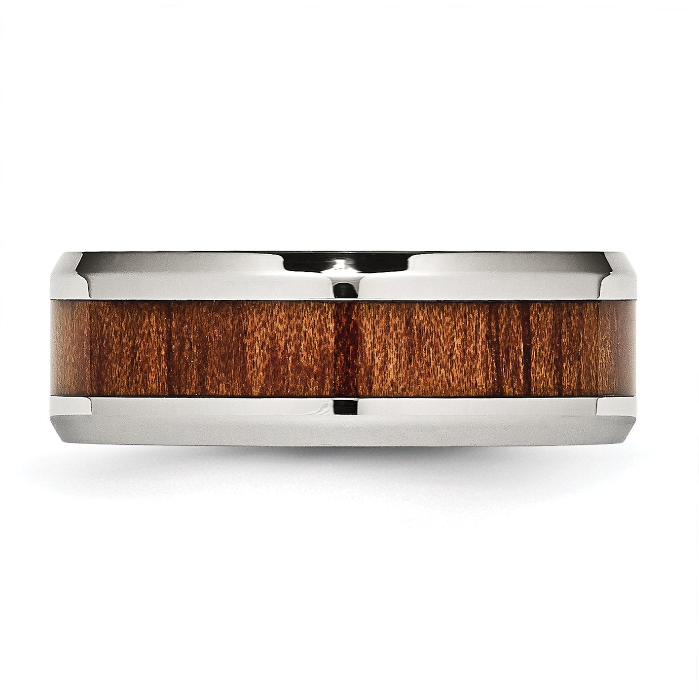 Stainless Steel Polished Red/Orange Koa Wood Enameled 8mm Band