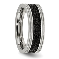 Stainless Steel Polished with Genuine Stingray Textured 8mm Band