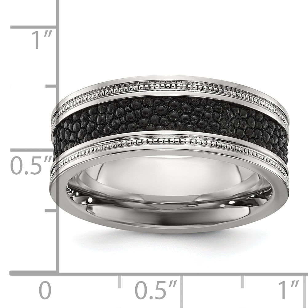 Stainless Steel Polished with Genuine Stingray Textured 8mm Band