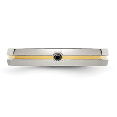 Stainless Steel Polished Yellow IP-plated .025pt. Diamond 4mm Band