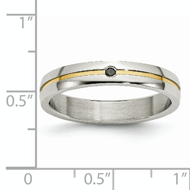 Stainless Steel Polished Yellow IP-plated .025pt. Diamond 4mm Band