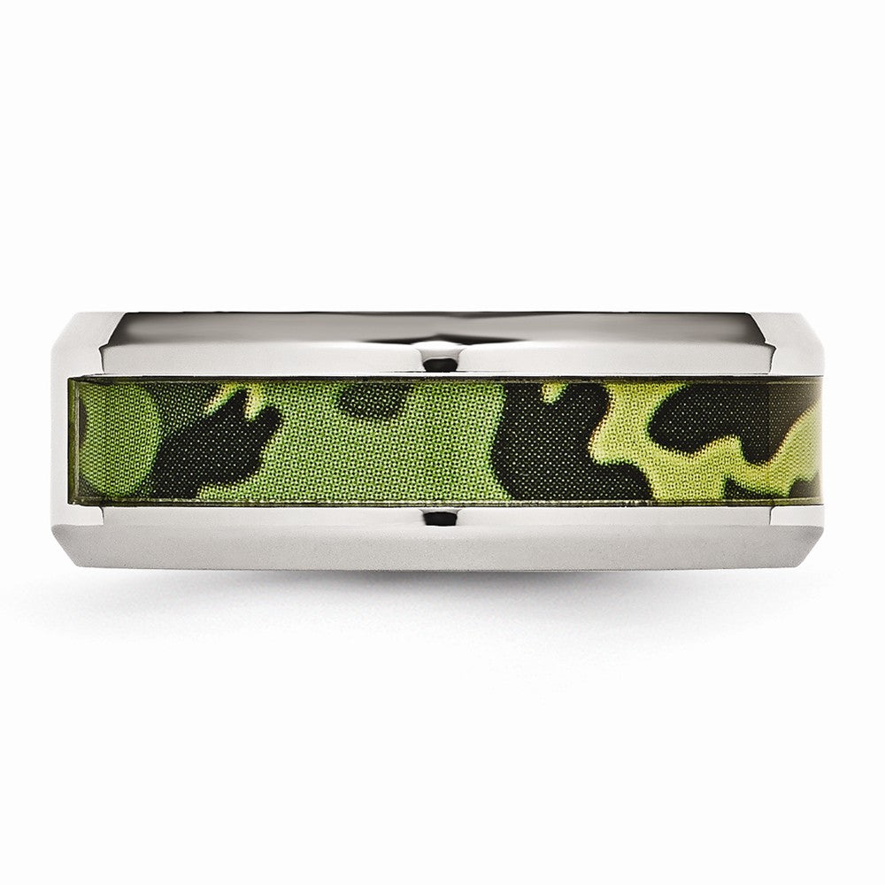 Stainless Steel Polished Camouflage 0.035ct. Diamond 8mm Band