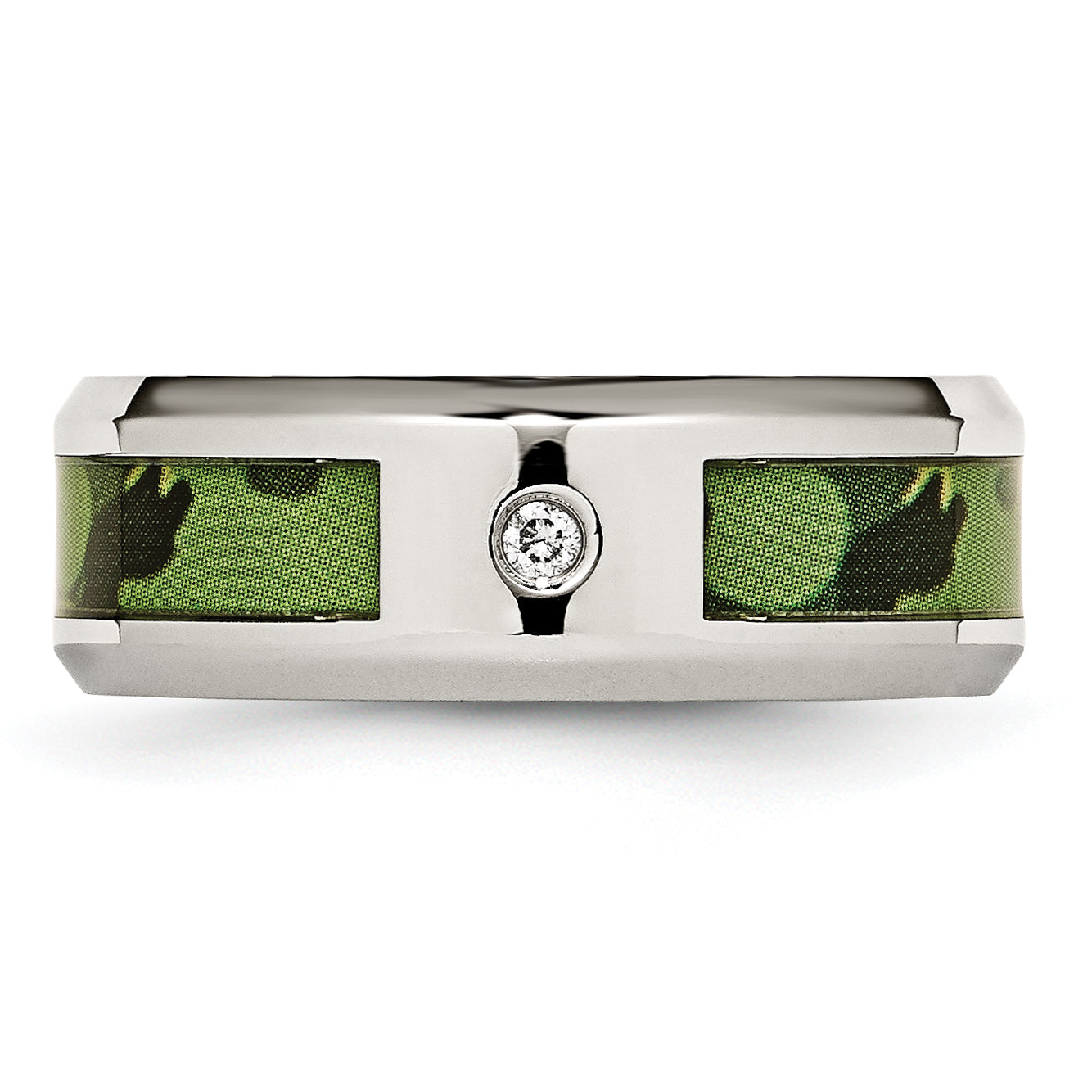 Stainless Steel Polished Camouflage .03 Carat Diamond 8mm Band