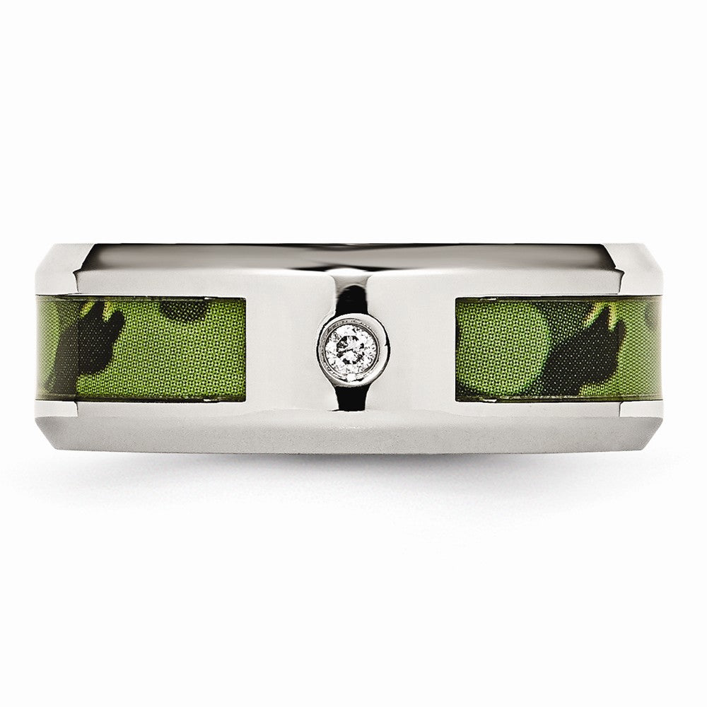 Stainless Steel Polished Camouflage 0.035ct. Diamond 8mm Band