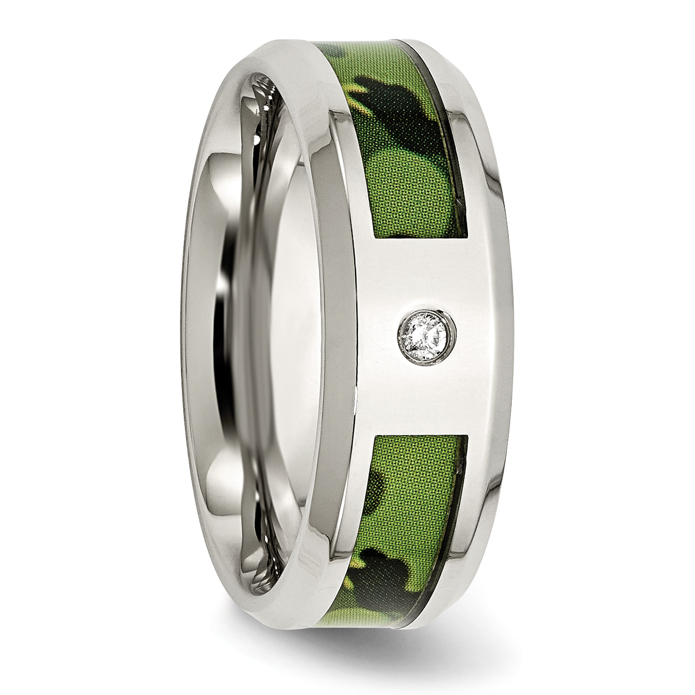 Stainless Steel Polished Camouflage .03 Carat Diamond 8mm Band