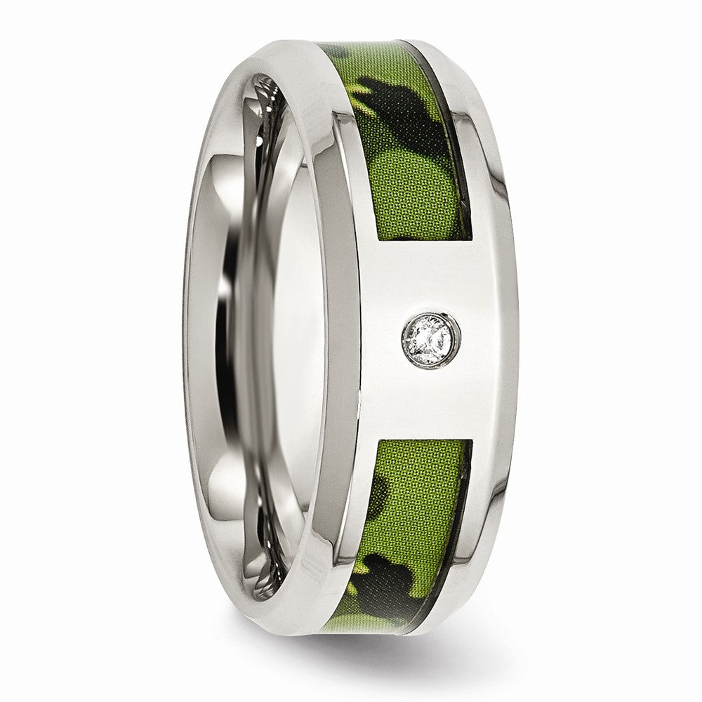 Stainless Steel Polished Camouflage 0.035ct. Diamond 8mm Band