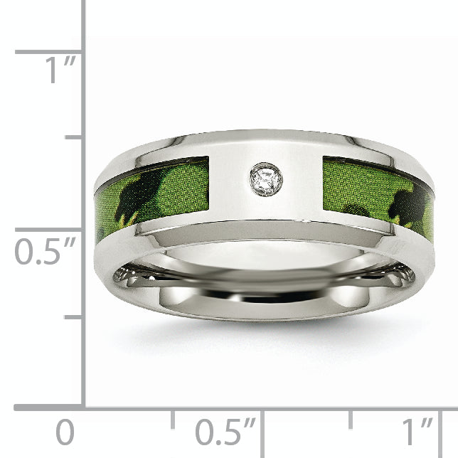 Stainless Steel Polished Camouflage .03 Carat Diamond 8mm Band