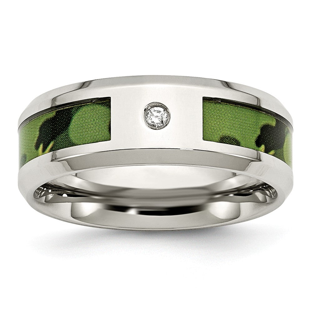 Stainless Steel Polished Camouflage 0.035ct. Diamond 8mm Band