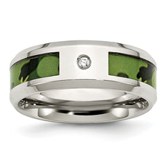 Stainless Steel Polished Camouflage .03 Carat Diamond 8mm Band