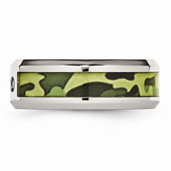 Stainless Steel Polished Camouflage 1/10ct. tw. Diamond 8mm Band