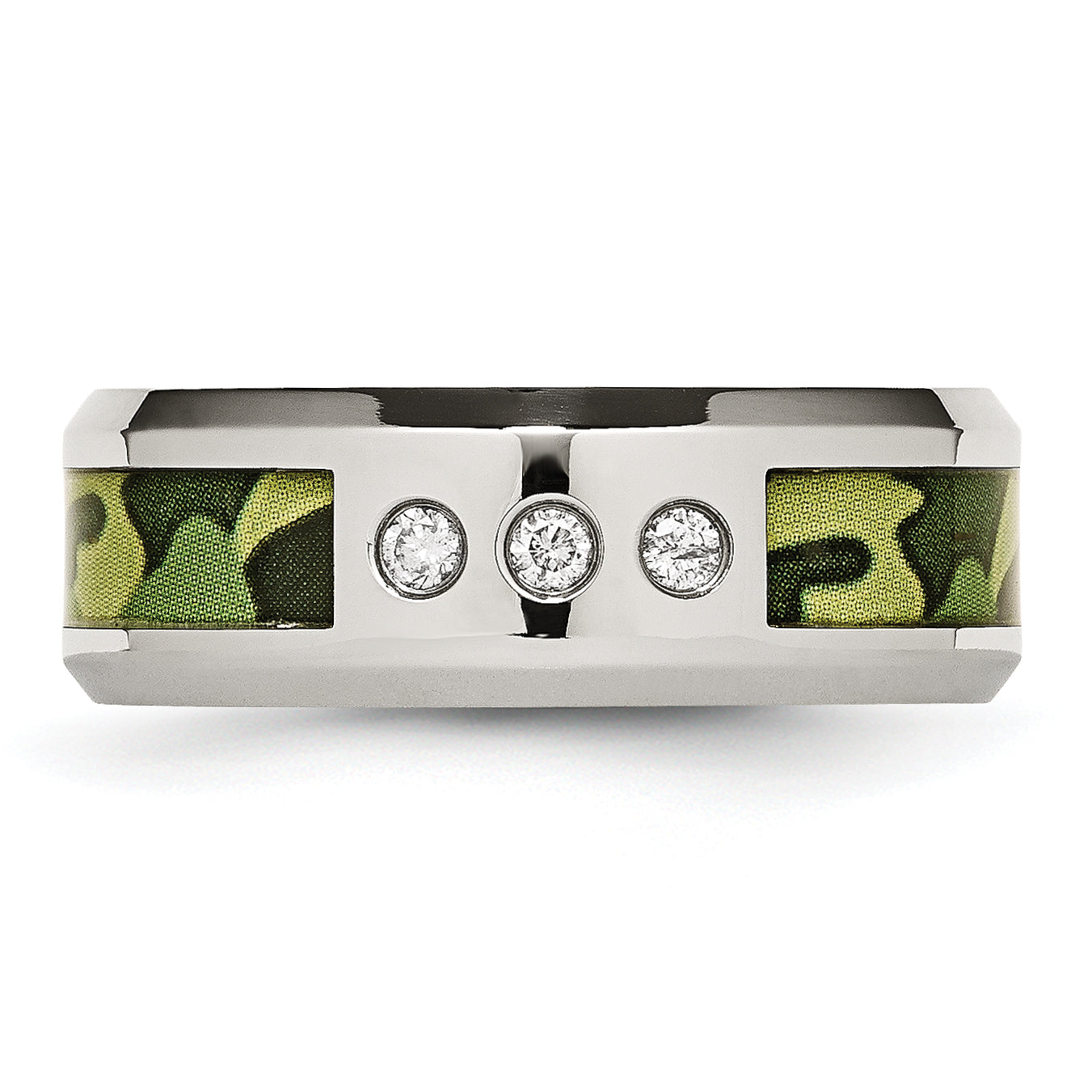 Stainless Steel Polished Camouflage 1/10 Carat Diamond 8mm Band