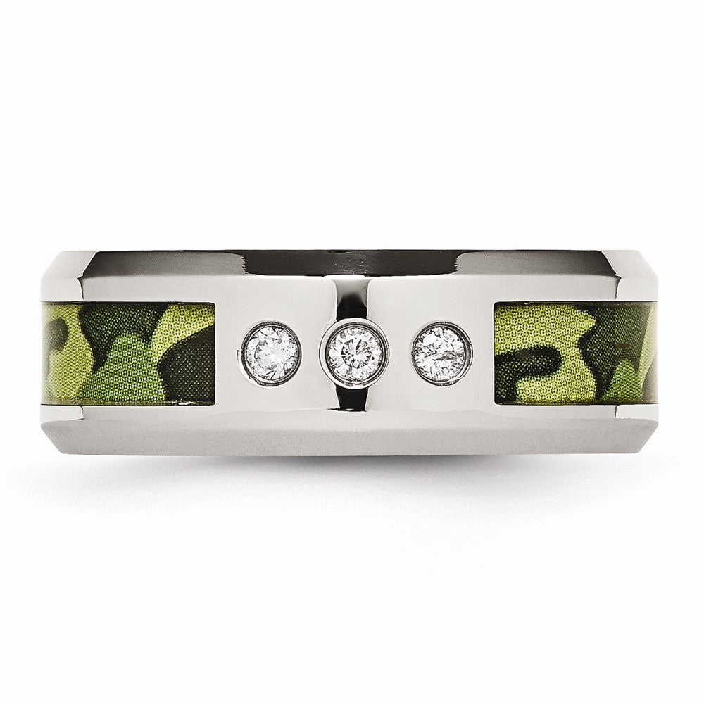 Stainless Steel Polished Camouflage 1/10ct. tw. Diamond 8mm Band