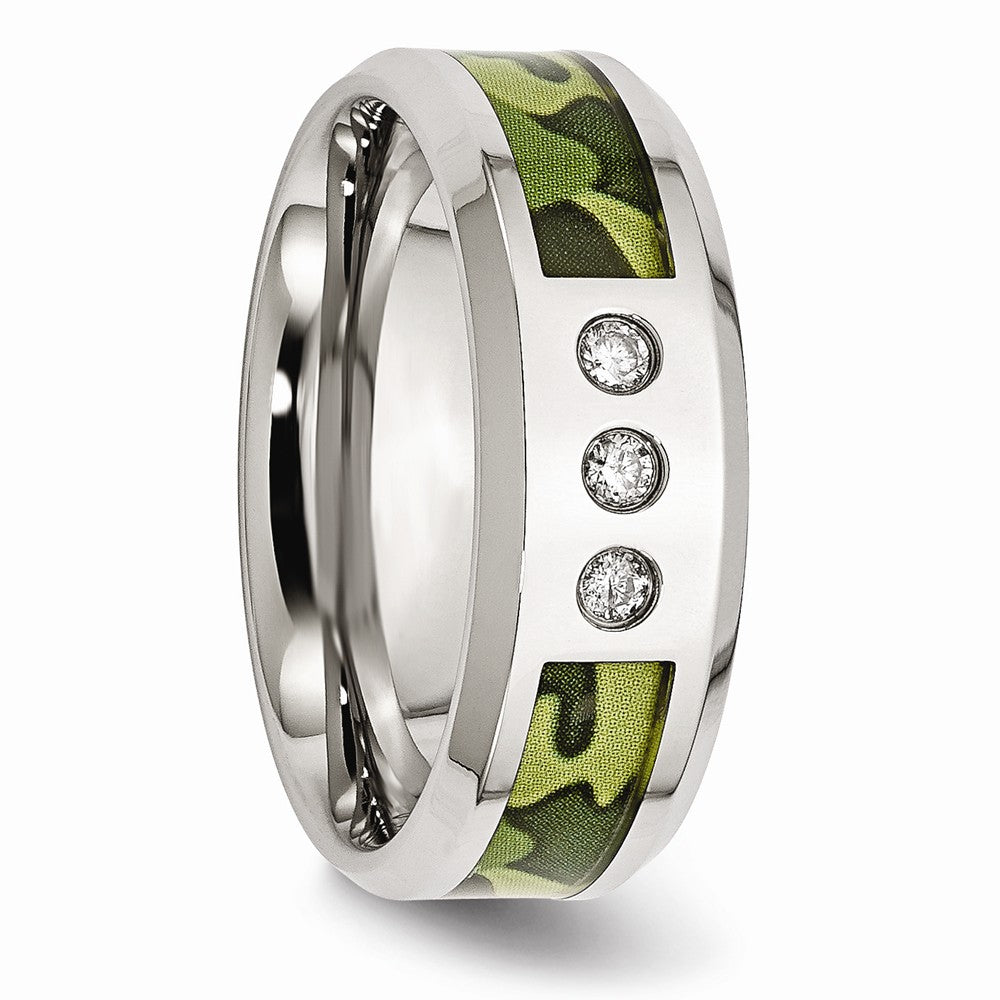 Stainless Steel Polished Camouflage 1/10ct. tw. Diamond 8mm Band